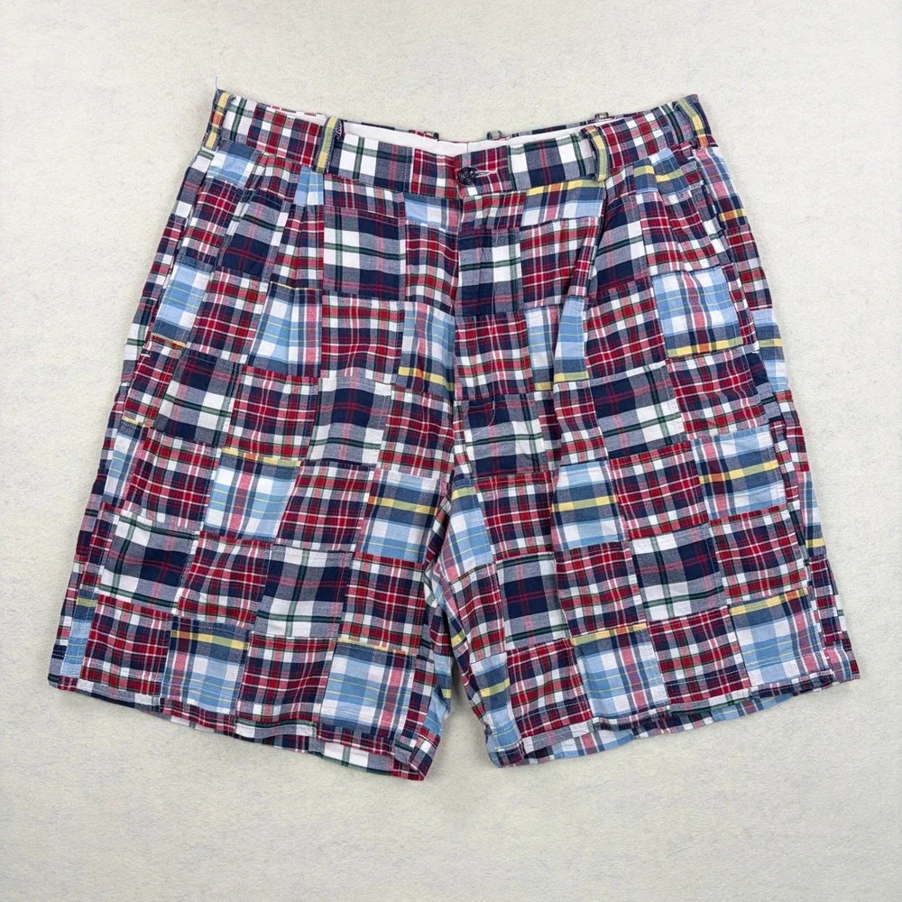 Jos A Bank Mens 38 Patchwork Madras Shorts Multicolor Plaid Pleated Cotton 0317
